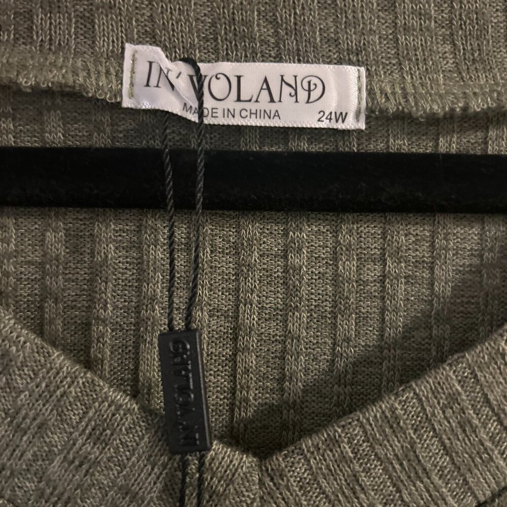NWT IN'VOLAND Casual Long Sleeve V-Neck Shirt | 24W | Olive - Picture 3 of 4